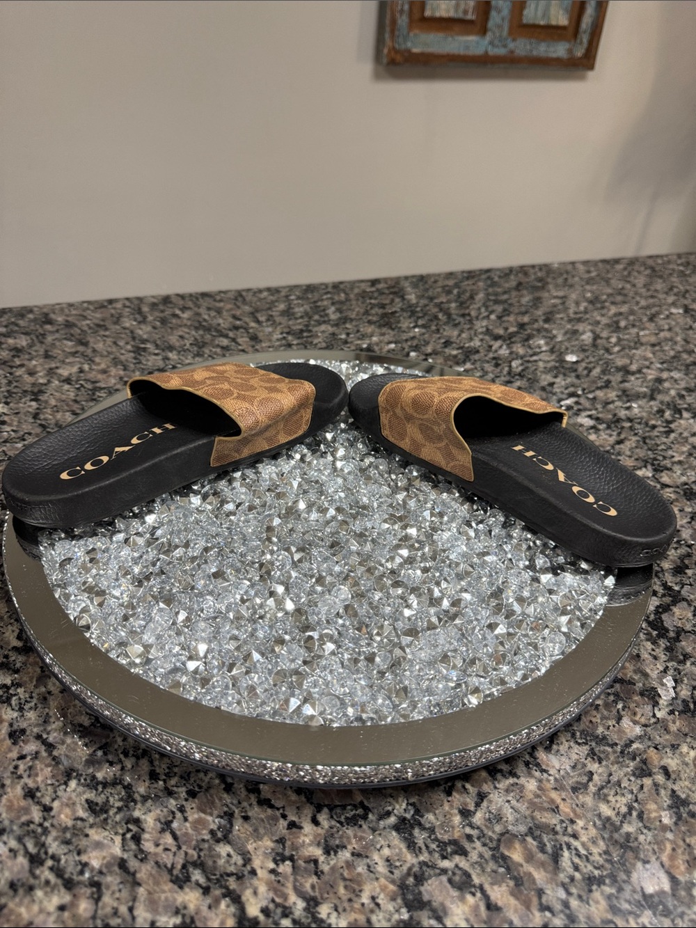 Coach Brown Monogram Slide Sandals with Black Footbed EUC 6 - Picture 11 of 11
